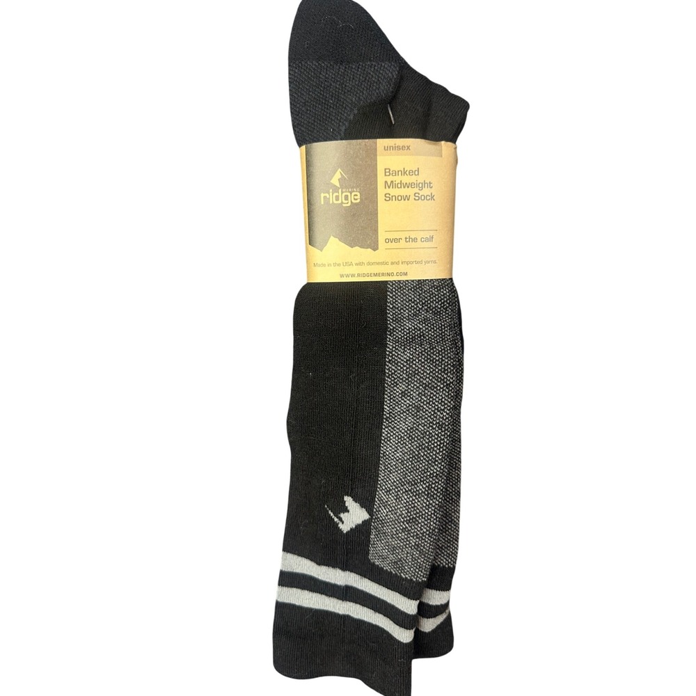 Ridge Merino Banked Midweight Snow Sock Over The Calf Black Large 09003-BLK-L